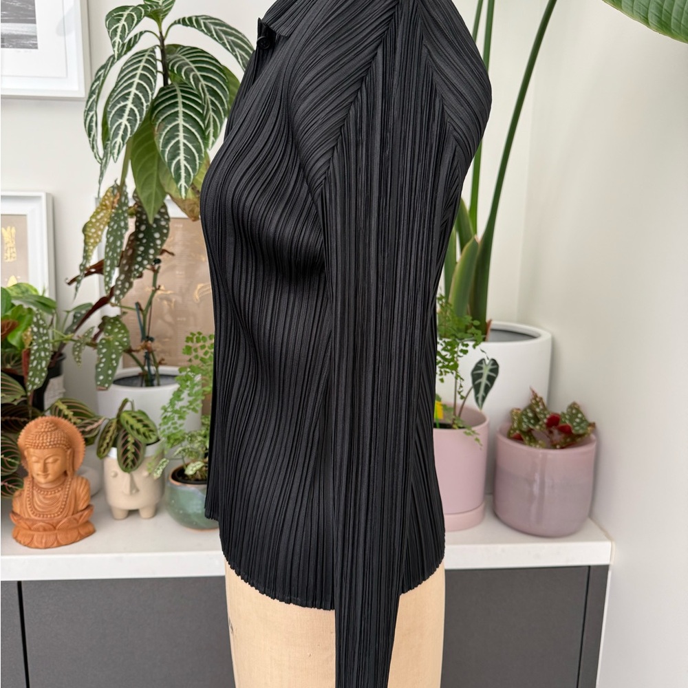 Issey Miyake Pleats Please Collection Black Pleated Button Down Shirt - Picture 3 of 9